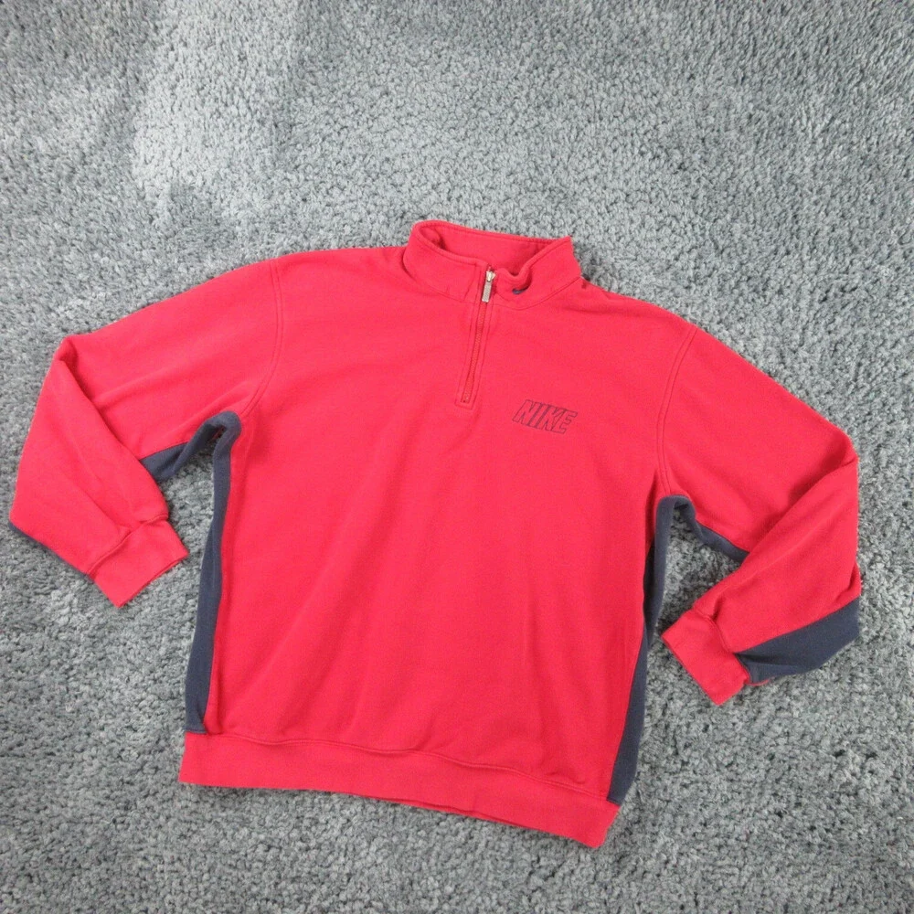 Nike Sweater Mens Large Red Blue Long Sleeve Sweatshirt 1/4 Zip